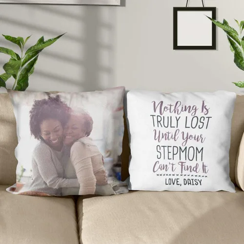 Vista 6 de Personalized Photo Stepmother Throw Pillow, Custom Photo Mothers Day Pillowcase, from Daughter Son, Gift for Bonus Mom, Step Mom Pillow Covers for 10