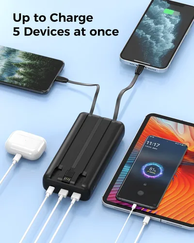Vista 4 de Cargador Portátil Power Bank 50,000 mAh Cargador Portátil para Teléfono, Powerbank de Carga Rápida PD 22.5W, Cable Integrado, 5 Salidas 3 Entradas