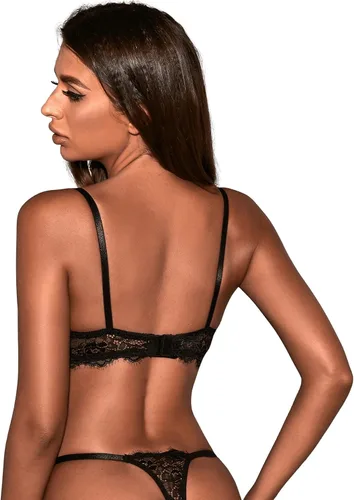 Vista 2 de SweatyRocks Conjunto de lencería de 2 piezas con brasier y tanga de encaje transparente para mujer