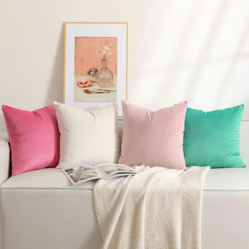 Vista 19 de Lewondr - Fundas de almohada de pana, juego de 4 fundas cuadradas de 22x22 pulgadas, con diseños a rayas modernas, para sofá, sala de estar, Marrón