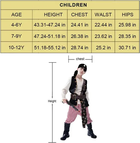 Vista 7 de KalcyKizz Disfraz de pirata para niños, ropa de cosplay de Halloween