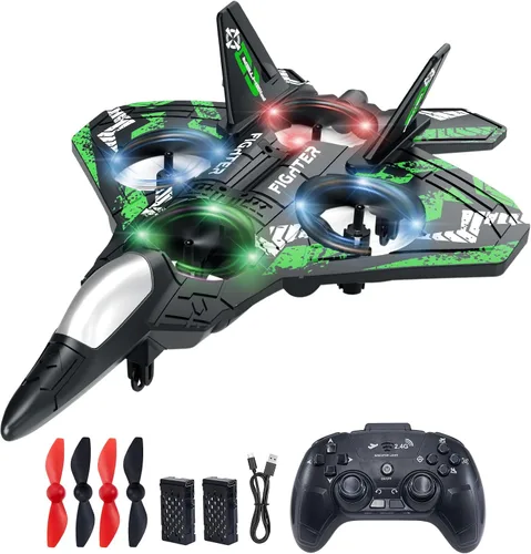 Vista 10 de JoyRapt Drones para niños Avión RC de espuma, avión de control remoto Toys and Gifts for 6 8 10 Years Old Boys, Jet Helicopter Drones with LED