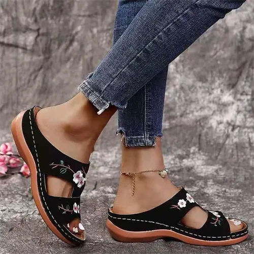Vista 57 de Ladmiple Sandalias ortopédicas florales de moda 2023 con soporte de arco, zapatillas romanas casuales con puntera abierta