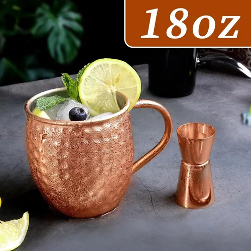 Vista 2 de LINALL Moscow Mule Tazas de Cobre - Juego de 12 Tazas de Acero Inoxidable Chapado en Cobre de 18oz, para Bebidas Frías (12 unidades)