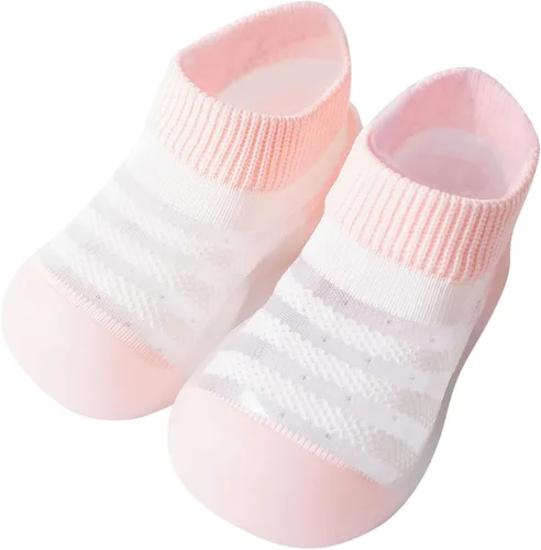 Vista 3 de Talla 8 - Zapatos deportivos con pompones de conejito para bebé, niña, talla 13, zapatos para niñas y niños, calcetines con estampados a rayas