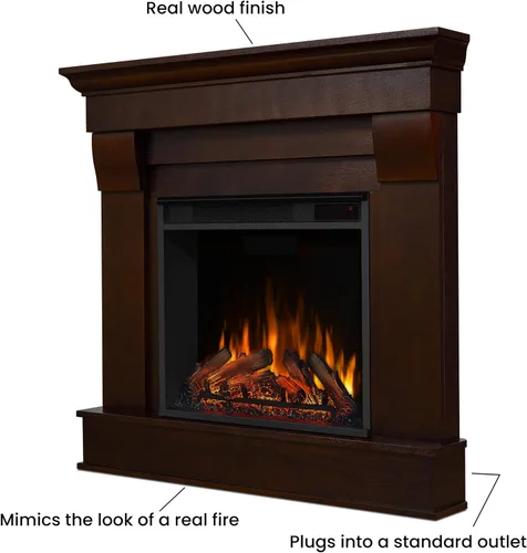 Vista 4 de Real Flame 5950E - Chimenea eléctrica esquinera Chateau, pequeña, color nogal oscuro.