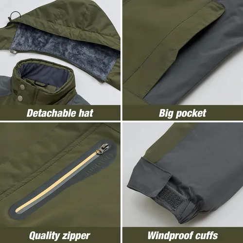 Vista 6 de Chaqueta de esquí de invierno para hombre, cálida e impermeable, forro polar, abrigo de nieve con capucha y resistente al viento, impermeable