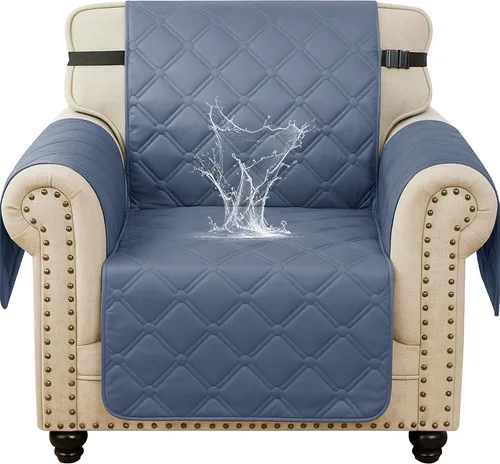 Vista 26 de XINEAGE Funda impermeable para sillón, funda para sofá de 1 plaza con correas elásticas y bolsillos, triple protección antideslizante, lavable