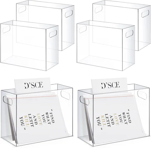 Vista 7 de Thenshop Organizador de archivos acrílicos de 3 piezas, caja de archivos de acrílico para escritorio con asa, carpeta para colgar, caja de archivo