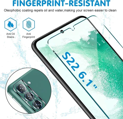 Vista 6 de Protector de pantalla (paquete de 3) para Samsung Galaxy S22 5G, vidrio templado 9H, compatible con huellas dactilares ultrasónicas, transparente