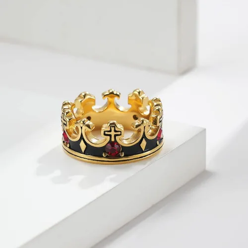 Vista 2 de Royal King Knight - Anillo de corona de caballero para hombres y mujeres, anillos de acero inoxidable gruesos con cruz religiosa, anillos cristianos
