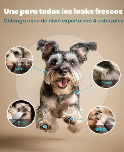 Vista 2 de oneisall Kit de aseo para perros 4 en 1 con pantalla LCD, cortadora de pelo para perros con amoladora de uñas para patas, recargable, inalámbrico