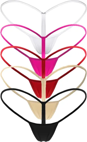 Vista 7 de Tangas Micro Tangas Pequeñas Bragas Ropa Interior para Mujer 5-packs Beige