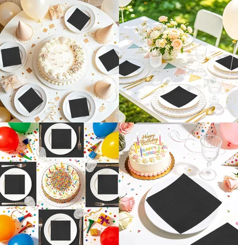Vista 8 de Servilletas de cóctel negras de 2 capas, servilletas de bebidas, servilletas de postre, servilletas de papel desechables para bodas, fiestas