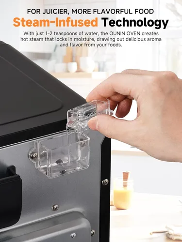 Vista 3 de OUNIN Horno tostador y freidora de aire con infusión de vapor, 12L compacto, apto para encimera, precalentamiento rápido con opciones de hornear