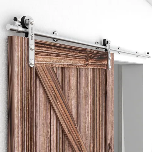 Vista 40 de TSMST Kit de herrajes para puerta corrediza de granero de 4 pies, riel de puerta de granero resistente de acero inoxidable para una sola puerta