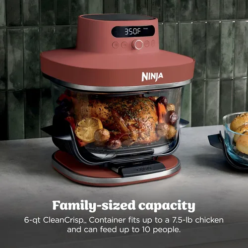 Vista 5 de Ninja Crispi Pro - Freidora de aire de vidrio 6 en 1 Recipientes y tapas de 450 °F, no tóxico, de 6 cuartos y 2.5 cuartos de galón Microondas