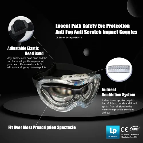 Vista 4 de Gafas de seguridad antivaho, antiarañazos, certificado CE ANSI, transparente, resistente a los impactos, protección ocular