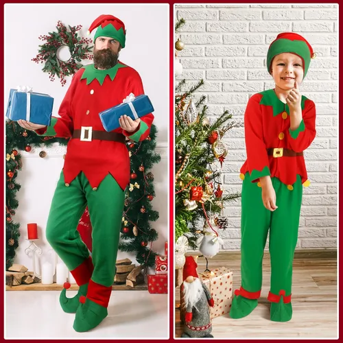Vista 3 de Newcotte Conjunto de disfraz de elfo de Navidad para mujeres y niñas, ayudante de Papá Noel, incluye sombrero de elfo, vestido de Papá Noel, medias
