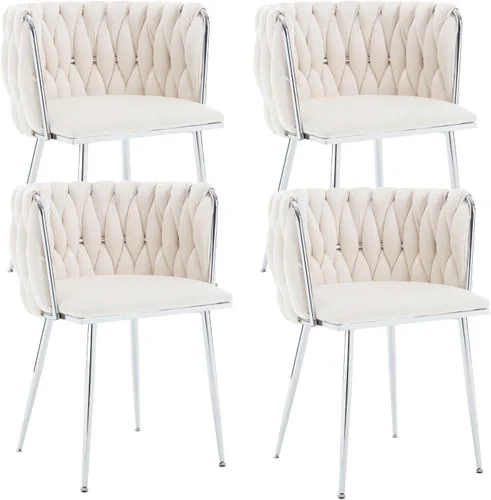 Vista 18 de Juego de 2 sillas de comedor de terciopelo, sillas tapizadas tejidas para sala de estar, sillas modernas de cocina y comedor, sillas decorativas