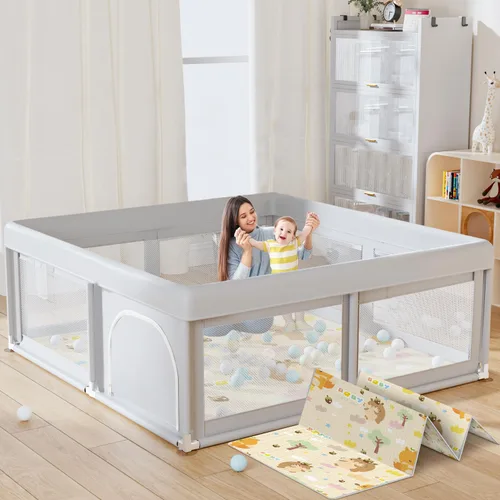 Vista 10 de Hiaksedt Corralito, cerca para bebés y niños pequeños, para interiores y exteriores, con malla transpirable anticaídas (color rosa) Estructura