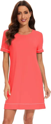 Vista 49 de WiWi - Camisón de viscosa de bambú para mujer, manga corta, con cuello en V, ropa de dormir, tallas grandes, S-4X, A-aqua