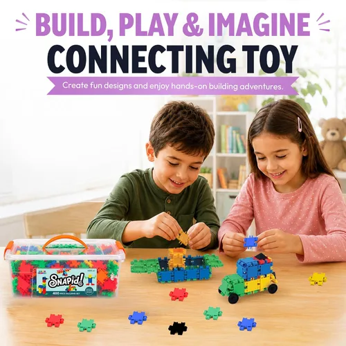 Vista 4 de Snapid Building Bricks - Juego de 400 piezas de juguetes de conexión, juego de bloques coloridos fuertes y duraderos con almacenamiento, bloques