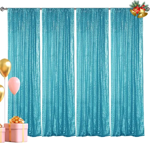 Vista 12 de Hahuho - Cortina de fondo de lentejuelas negras, 2 piezas de 2 pies x 8 pies, cortina de fondo con purpurina para fiestas, Navidad, boda, decoración