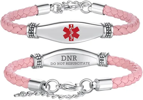 Vista 43 de LinnaLove Pulseras de alerta médica para mujeres, hermosas pulseras de cuero femenino para identificación médica con grabado gratuito