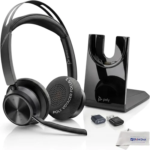 Vista 10 de Poly Voyager Focus 2 UC - Auriculares inalámbricos para oficina, un dispositivo que conecta todo, incluyendo escritorio, PC y teléfono inteligente