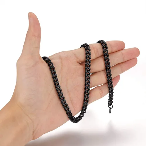 Vista 4 de FindChic - Cadena de eslabones para hombre, chapado en oro de 18 quilates, acero inoxidable, negro, collar para hombres y niños, 14 a 30pulgadas, 8