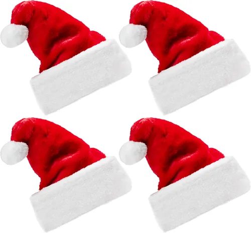 Vista 2 de JOYIN Sombreros de Navidad, paquete de 4 sombreros de Papá Noel de alta calidad, sombreros de Navidad de terciopelo rojo para Navidad, suministros