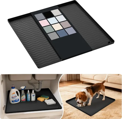 Vista 103 de URMONA - Tapete de silicona impermeable para debajo del fregadero, 16 x 10 Beige