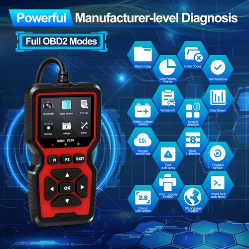 Vista 2 de 52HZ Herramienta de diagnóstico del escáner OBD2, lector de código de motor de verificación automática profesional con reinicio y modo 6 y modo 8