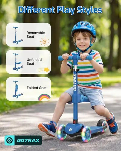 Vista 5 de Gotrax KS3 Kick Scooter with Seat, 3 Wheels for Kids Age 2+, Gifts Azul