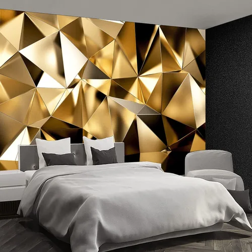 Vista 2 de Papel tapiz de geometría dorada 3D para dormitorio, murales de pared extra grandes, mural de sofás de sala de estar, 108 x 75 pulgadas