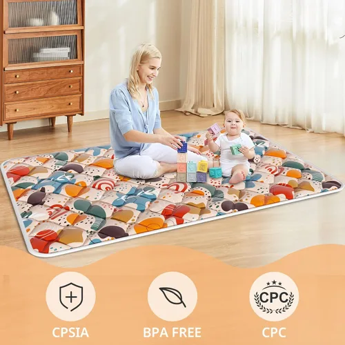Vista 6 de Fshibila Tapete de juego para bebé, tapete de juego de 74 x 50 pulgadas para corral, tapete de juego para bebé para piso, tapete de juego grueso