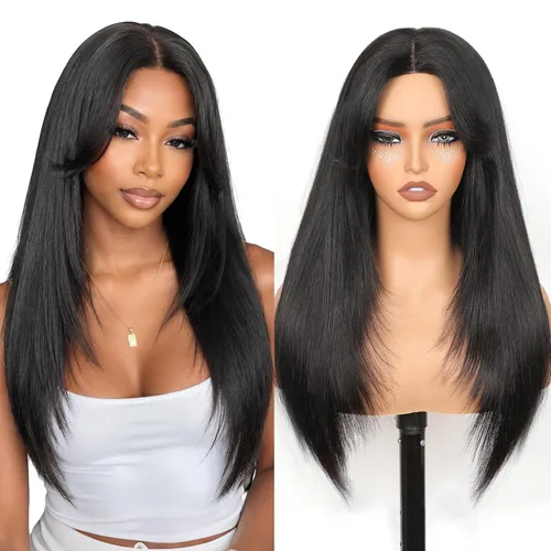 Vista 8 de Straight Human Hair Wigs with Bangs 180% Density 2x4 Lace Front Wigs with Bangs Closure Wear and Go Glueless Wigs 100% Brazilian Virgin Human Hair