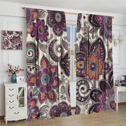 Vista 68 de Cortinas opacas con estampado de flores de cachemira, estampado de cachemira sobre fondo blanco, para decoración del hogar, cocina, restaurante