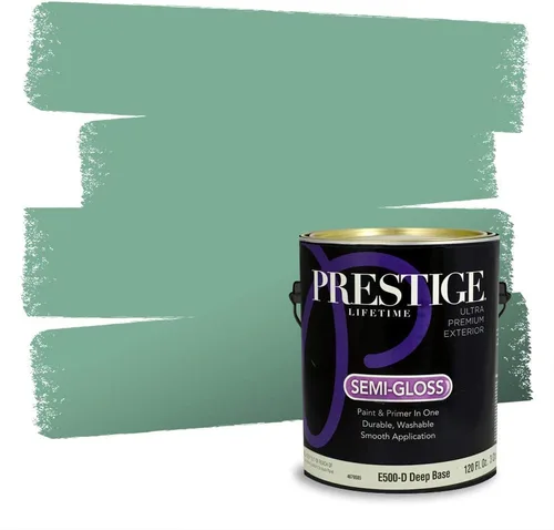 Vista 205 de Prestige Paints - Pintura exterior e imprimación en uno, 1 galón, plano, compatibilidad comparable con el color menta «Whipped Mint» de Behr
