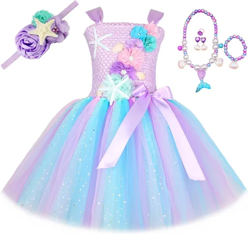 Vista 7 de Disfraz de sirena para niñas, regalos de fiesta de cumpleaños, tutú de Halloween, vestido de princesa