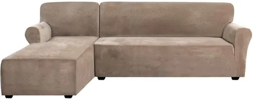 Vista 10 de Fundas de sofá de lujo en forma de L, 2 piezas, fundas elásticas de terciopelo para sofá esquinero con correas en la parte inferior para sala