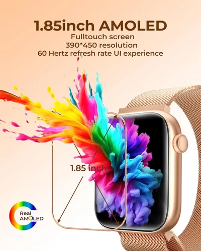 Vista 3 de Reloj inteligente para hombres/mujeres, pantalla táctil AMOLED de 1.85 pulgadas, hacer/responder llamadas, rastreador de fitness con frecuencia