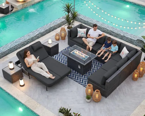 Vista 132 de NICESOUL Juego de muebles de patio de ratán extra grande con mesa para fogata de gas y propano, 29.3 pulgadas, respaldo alto, cómodos conversaciones