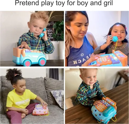 Vista 4 de Teléfono de juguete para bebés de dibujos animados Baby Piano Music Light Toy Juguete de regalo para niño y niña, regalo de educación temprana, azul