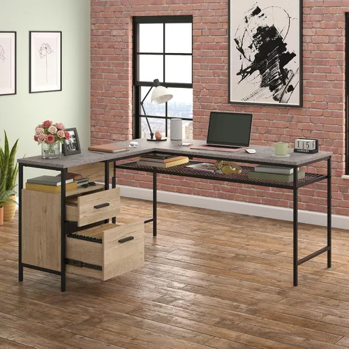Vista 7 de Sauder Market Commons - Escritorio en L de madera y metal en roble Prime
