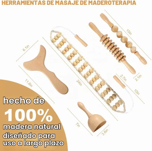 Vista 6 de Herramientas de masaje de terapia de madera, kit profesional de maderoterapia, herramientas de escultura corporal para drenaje linfático