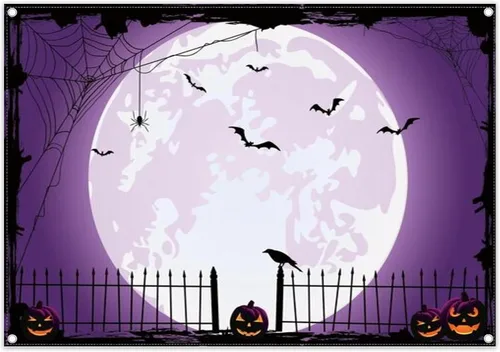 Vista 14 de Fondo de fotos de Halloween naranja de 7 x 5 pies para fiestas, parche grande de calabaza, luna, fotografía, fondo, bruja para niños, decoración
