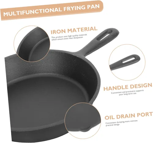 Vista 3 de Uonlytech Thickened Cast Iron Non-stick Frying Pan with Handle and Wooden Board Even Heat Distribution Steak Cooking Pan for Home Kitchen Utensil