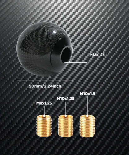 Vista 3 de SUJADE YAKEFLY - Palanca de cambios universal, perilla redonda de fibra de carbono con 3 adaptadores de aluminio, perilla de cambio automática